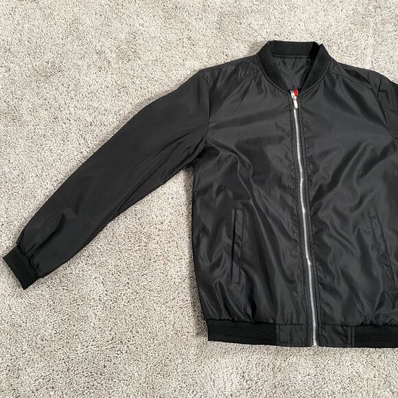 Vogue FS Bomber Jacket Mens 2XL Dark Satin Black Coat Lined Classic Look - Picture 2 of 13